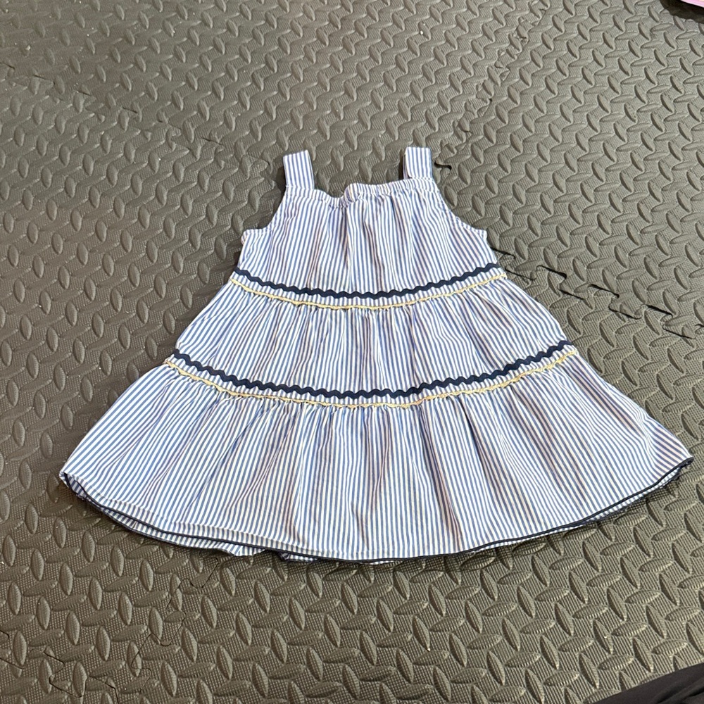 Crewcuts Blue and White Striped with Gold and Navy Scalloped Trim 3T NEW